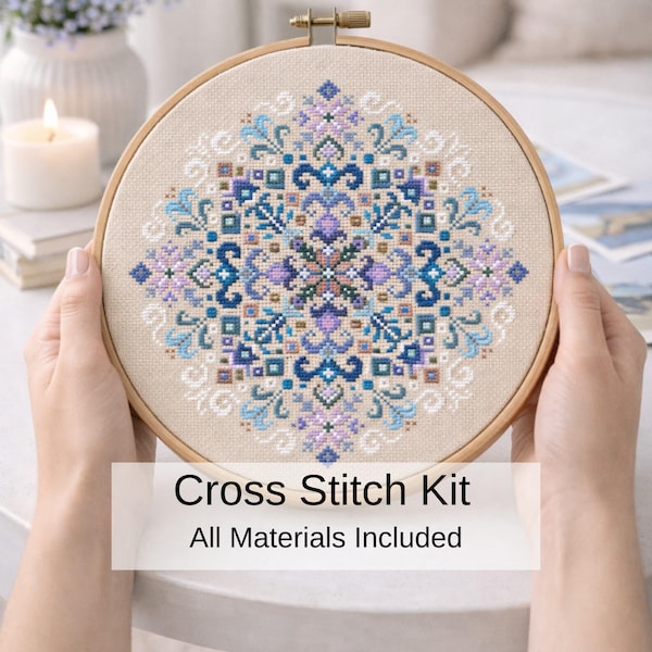 Kit de punto de cruz contado con adorno Blue Folk
