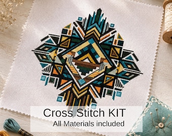 Indian Ethnic Ornament Counted Cross Stitch KIT Geometric Mandala Needlework Craft Gift