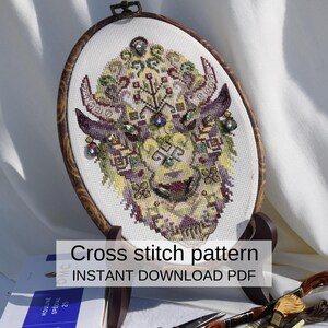 The Moldavian Bison Cross Stitch Pattern PDF, Folk Animal Embroidery Design, Romanian Heritage Needlework Chart