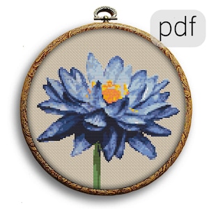 Blue Lotus Plant Counted Cross Stitch Pattern
