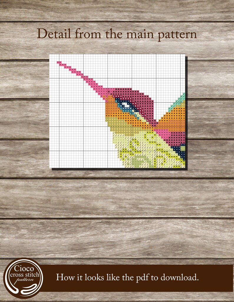 Colorful geometric humming bird by Ciococrossstitch Colorful swirl humming bird cross stitch