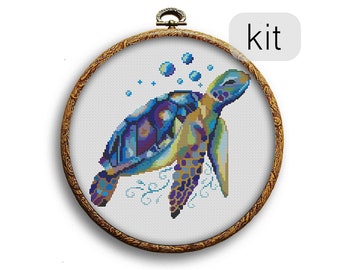 Kits De Broderie Au Point Comptu00e9 Kit Point De Croix Tortue Tranquille - Mondial Tissus Point De Croix Kit Complet