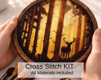 Deer Forest Wildlife Counted Cross Stitch KIT Woodland Embroidery Nature Needlework Decor