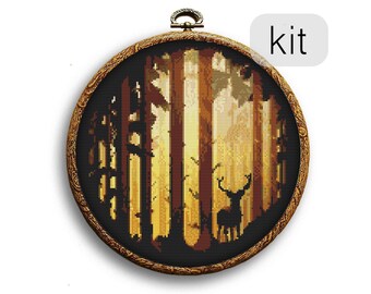 DEER in FOREST Cross Stitch KIT