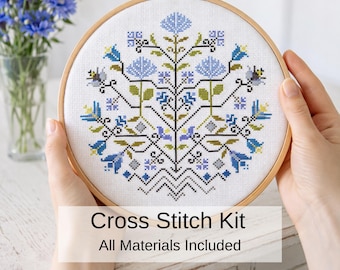 Blue flowers sampler Counted Cross Stitch KIT
