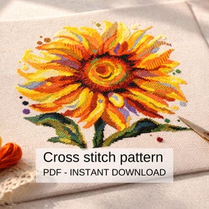 Easy Sunflower cross stitch pattern PDF - Instant Download