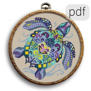 Swirl SEA TURTLE Cross Stitch Pattern PDF