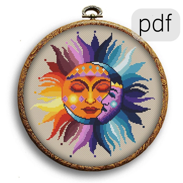 SUN and MOON cross stitch pattern PDF