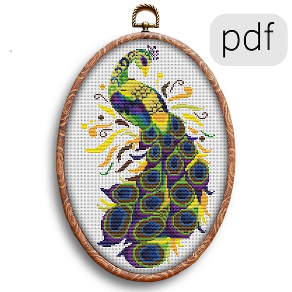 Colorful Peacock Cross Stitch Pattern PDF