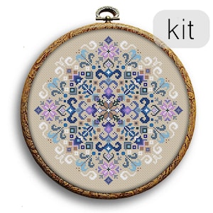 Blue Folk ORNAMENT Counted Cross Stitch KIT
