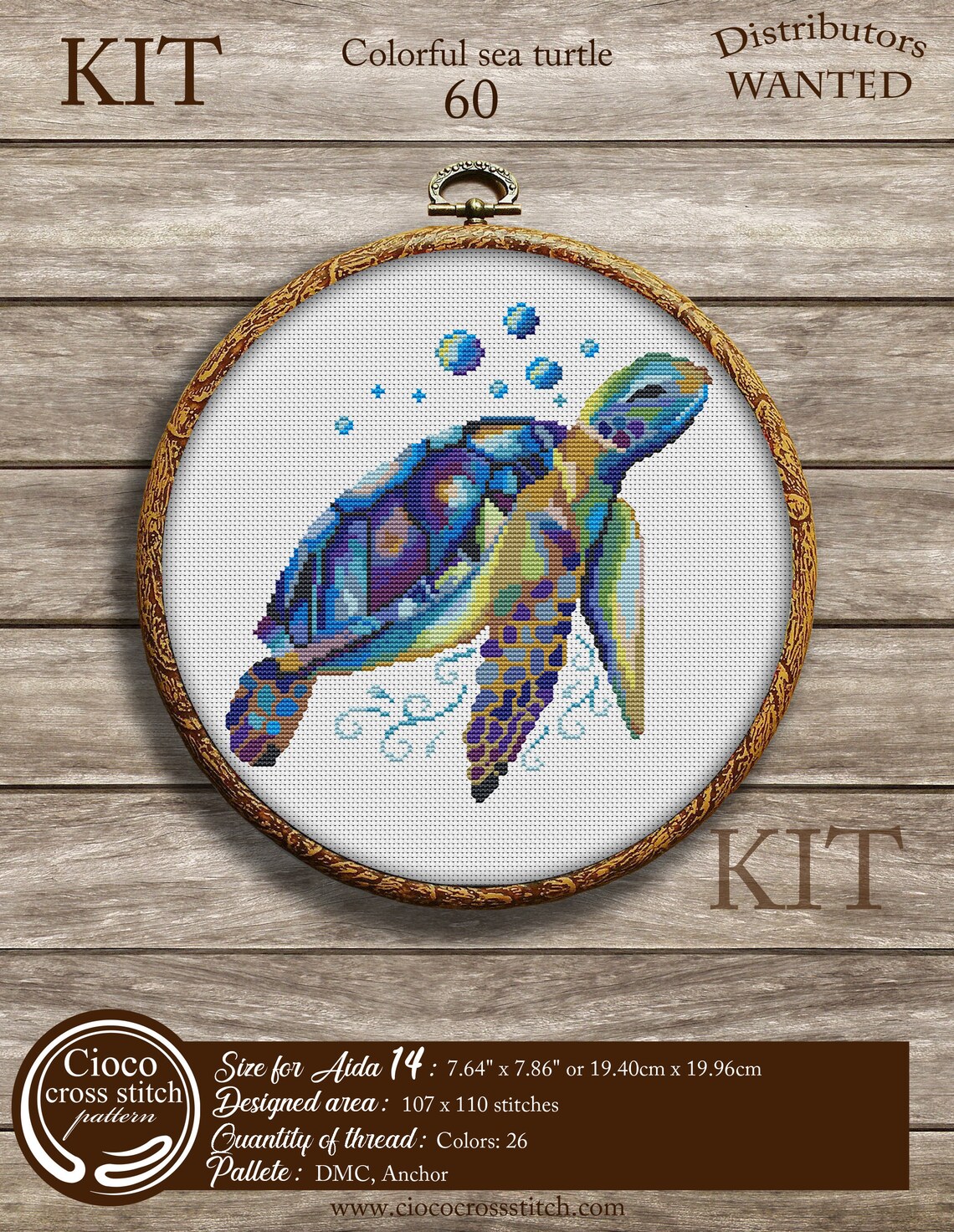 Colorful Sea turtle 2 kit cross stitch pattern. Modern cross Etsy