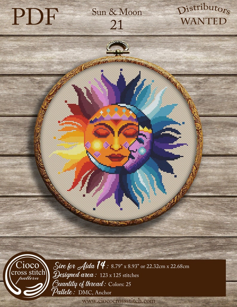 Sun and Moon cross stitch pattern. Modern cross stitch by | Etsy