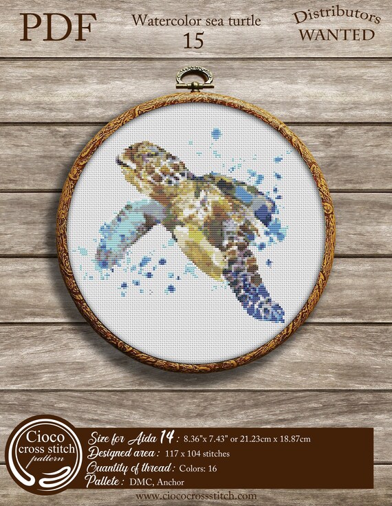 Watercolor Sea Turtle cross stitch pattern. Sea cross stitch. | Etsy