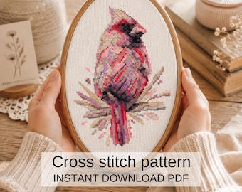 Female Cardinal Cross Stitch Pattern PDF, Bird Embroidery Design, Bird Chart