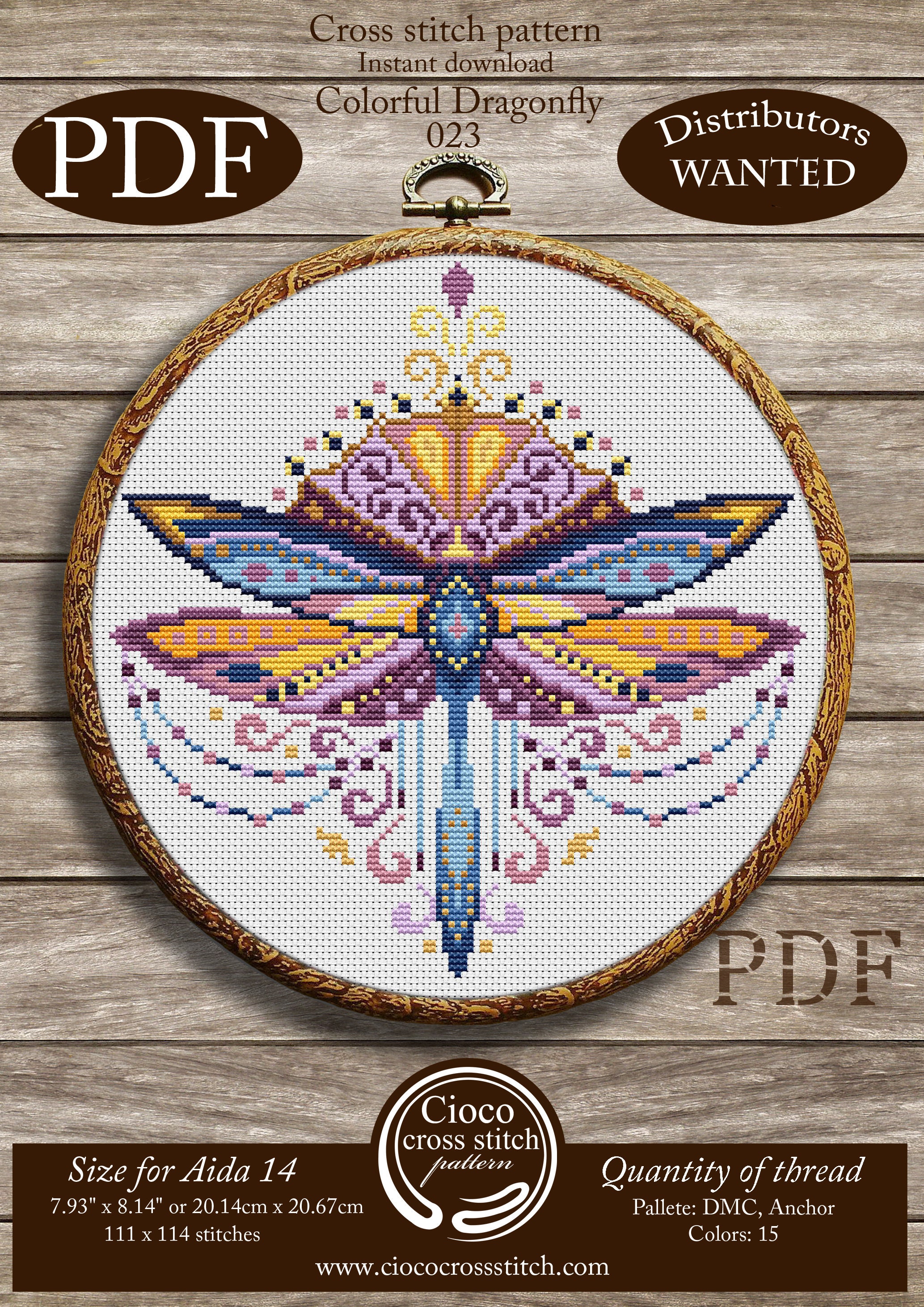 Colorful Dragonfly cross stitch pattern. Counted cross stitch Etsy
