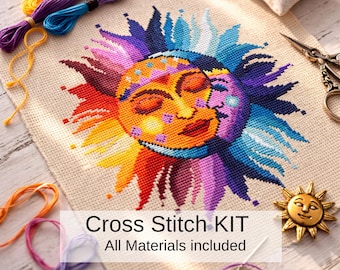 SUN and MOON cross stitch pattern Kit