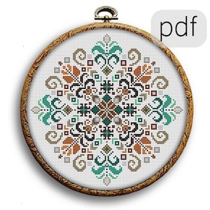 Turquoise Folk Ornament Counted Cross Stitch Pattern PDF