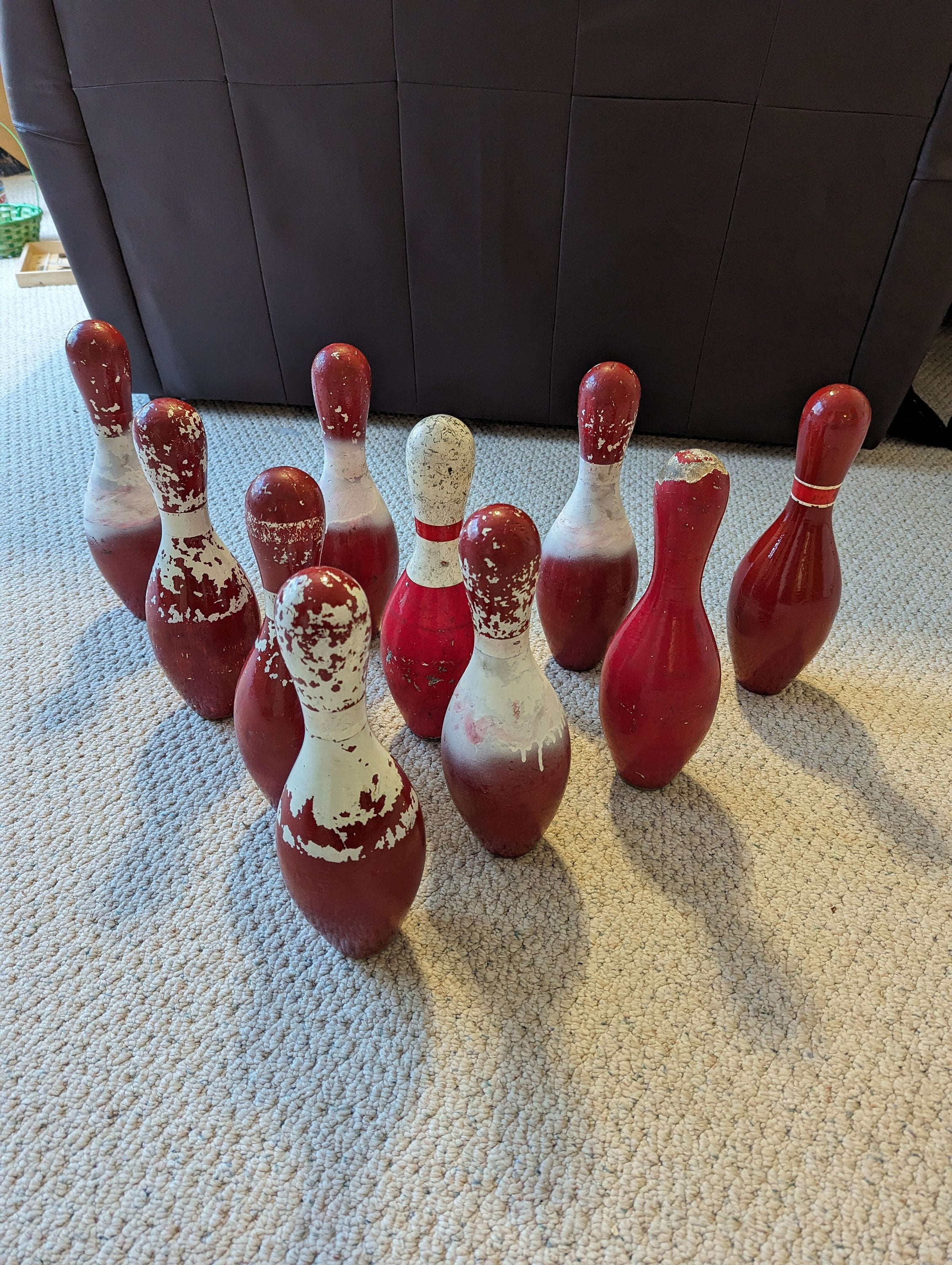 Full Set of 10 Used Bowling Pins Painted Red at Alley Etsy