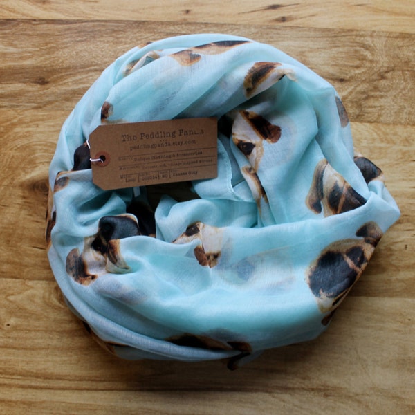 Mint Blue Pug Infinity Scarf  Voile Soft Year-Round Scarf, Lightweight Scarf Dog Scarf Light Blue Scarf Fall Scarf, Winter Scarf
