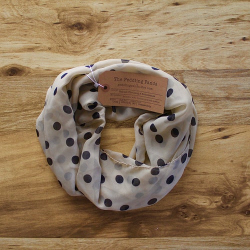 Polka Dot Scarf Tan and Black Infinity Scarf, Soft, Lightweight, Year-round Scarf, Fall Scarf Winter Scarf