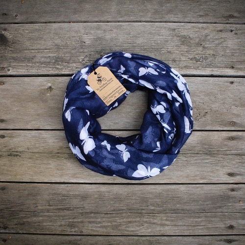 Navy Butterfly Infinity Scarf Navy, Soft, Lightweight, Fall Scarf, Winter Scarf, Year-round Scarf ThePeddlingPanda The Peddling Panda