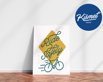 Ride Safely- Fahrrad Art Fahrrad Druck Bike Poster Wand Kunst Geschenk für RadfahrerPrint, Geschenke