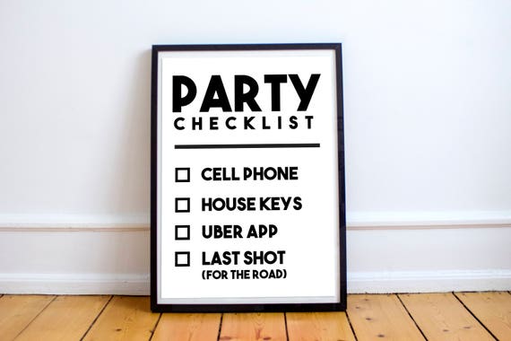Party Checklist Digital Print Gift For Men Gift For Her Etsy