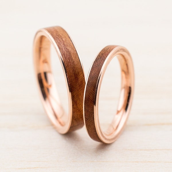 Trauringset Verlobungsringe Ringset mit Holz Bentwood Eheringe Gold Roségold Silber Platin Palladium Bugholz Ring aus Holz handgemacht