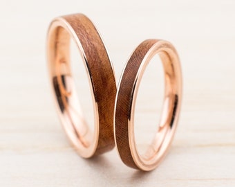Trauringset Verlobungsringe Ringset mit Holz Bentwood Eheringe Gold Roségold Silber Platin Palladium Bugholz Ring aus Holz handgemacht