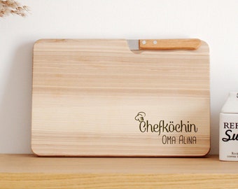 Personalized breakfast board with knife, personalized wooden cutting board, wooden board snack board, gift for hobby chef