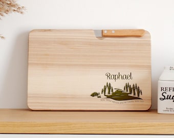 Personalized snack board with knife, personalized wooden cutting board, wooden board snack board breakfast board, gift for men