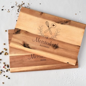 Wooden cutting board personalized with name, master chef, breakfast board with engraving, snack board, birthday gift