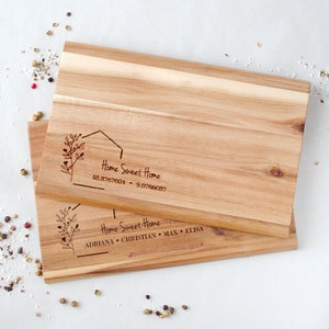 Personalized cutting board breakfast board, gift idea for the inauguration of a new house, snack board with name coordinates, wooden board