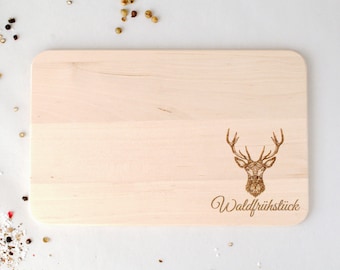 Personalized snack board, breakfast board, snack board made of wood with engraving, cutting board gift for men's birthday, deer & text