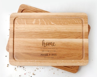 Schneidebrett aus Eiche Holz massiv Küchenbrett Hackbrett Servierbrett Brotzeitbrett, 3 Größen auf Wunsch mit Gravur, personalisiertes Brett