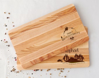 Frühstücksbrett personalisiert aus Holz Schneidebrett, Geschenkidee Männer Papa, Brotzeitbrett Vesperbrett aus Eschenholz mit Gravur Holz