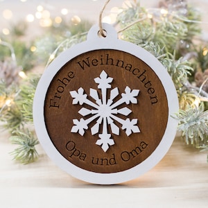 Personalized Christmas Bauble Snowflake, Wooden Christmas Gift Tag with Name, Christmas Bauble Gift Tag Gift Idea
