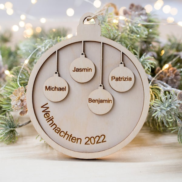 Christmas ball personalized family, Christmas gift tag wood with name, Christmas ball with name gift tag gift idea