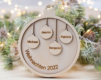 Weihnachtskugel personalisiert Familie, Weihnachtsgeschenkanhänger Holz mit Namen, Weihnachtskugel mit Namen Geschenkanhänger Geschenkidee