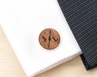 Personalisierte Holz Manschettenknöpfe Cufflinks, mit Gravur Initialen, Andenken Geschenk für Ihn Männer, Bräutigam Trauzeugen Mitgift Holz