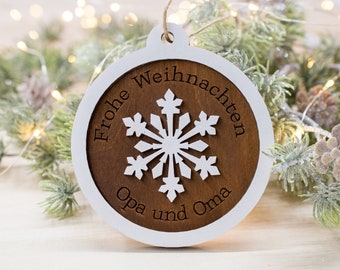 Personalized Christmas ball snowflake, wooden Christmas gift tag with name, Christmas ball gift tag gift idea