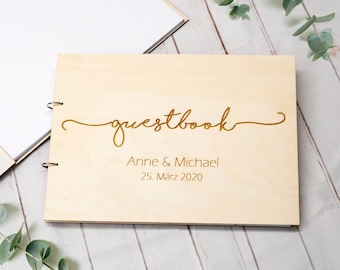 Personalized Wedding Guest Book Wood, A5 Modern Guest Book Customizable, Wood Guest Book Alternative, Boho Wood Wedding Gift, Wooden Wedding