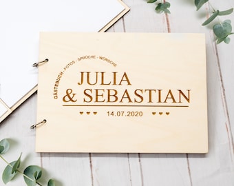 Personalized Wedding Guest Book Wood, A5 Modern Guest Book Customizable, Wood Guest Book Alternative, Boho Wood Wedding Gift, Wooden Wedding