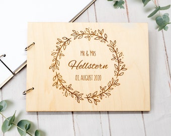 Personalized Wedding Guest Book Wood, A5 Modern Guest Book Customizable, Wood Guest Book Alternative, Boho Wood Wedding Gift, Wooden Wedding