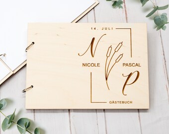 Personalized Wedding Guest Book Wood, A5 Modern Guest Book Customizable, Wood Guest Book Alternative, Boho Wood Wedding Gift, Wooden Wedding