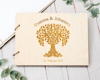 Personalized Wedding Guest Book Wood, A5 Modern Guest Book Customizable, Wood Guest Book Alternative, Boho Wood Wedding Gift, Wooden Wedding