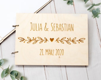 Personalized Wedding Guest Book Wood, A5 Modern Guest Book Customizable, Wood Guest Book Alternative, Boho Wood Wedding Gift, Wooden Wedding