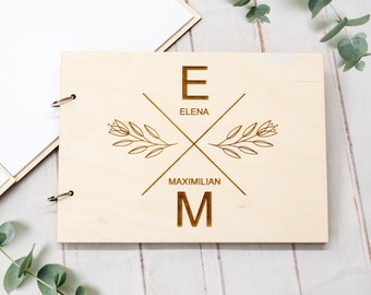 Personalized Wedding Guest Book Wood, A5 Modern Guest Book Customizable, Wood Guest Book Alternative, Boho Wood Wedding Gift, Wooden Wedding