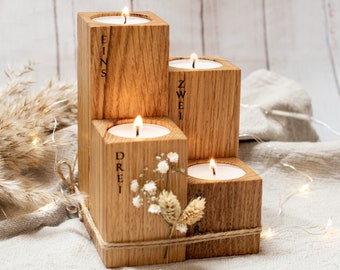 Candle holder Advent wreath made of wood | Tealight holder engraved | Candlestick sustainable Scandinavian country house | Set of 4 made of oak |