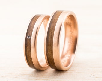 Wedding band Set Wooden Bentwood Rings Gold Silver Roségold matching Rings couple Ring Wooden Custom order wood rings couples engangement